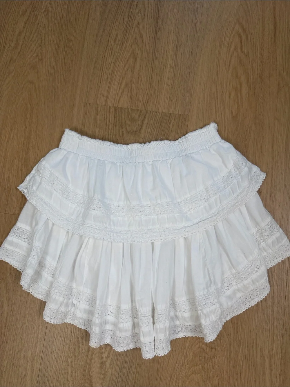 LoveShackFancy Ruffle Lace Tiered Mini Skirt M